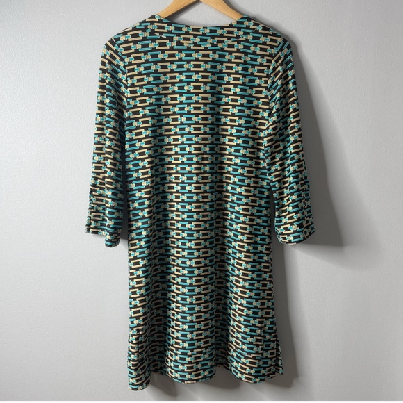 Jude Connally Dress Chain Link Print Geo Brown Blue Catalina Shift Dress Medium - Picture 3 of 15